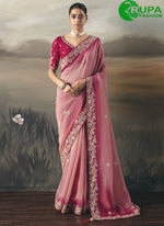 Load image into Gallery viewer, Lovely Pink Color Tissue New Designer Party Wear Saree Embroidered, Resham and Thread Work
