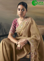 Load image into Gallery viewer, Cream Color Tissue Designer Traditional Saree with Embroidered, Resham and Thread Work