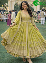 Load image into Gallery viewer, Divine Lime Green Color Chinon Embroidered Designer Anarkali Suit For Any Occasion