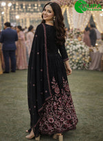 Load image into Gallery viewer, Black Color Georgette Anarkali Suit with Embroidered, Sequins and Thread Work