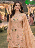 Load image into Gallery viewer, Beautiful Peach Color Crepe Party Wear Embroidered Salwar Suit