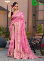 Load image into Gallery viewer, Beautiful Pink Colour , Swarovski, Woven and Zari Work Classic Saree for Engagement