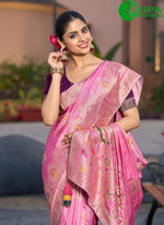 Load image into Gallery viewer, Beautiful Pink Colour , Swarovski, Woven and Zari Work Classic Saree for Engagement