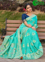 Load image into Gallery viewer, Attractive Pure Dola Contemporary Saree In Turquoise Color