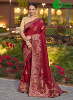 Load image into Gallery viewer, Maroon Pure Dola Designer Saree with Meenakari, Swarovski, Woven and Zari Work