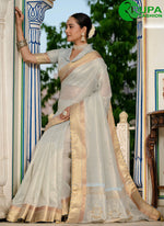 Load image into Gallery viewer, Adorable Grey Color Booti, Khatli and Zari Work Linen Traditional Saree