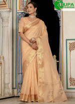 Load image into Gallery viewer, Peach Linen Booti, Khatli and Zari Work Classical Party Wear Saree
