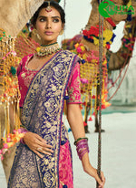 Load image into Gallery viewer, Purple Pure Georgette Bandhej Saree with Beads, Cut Dana, Embroidered, Fancy and Zari Work