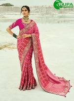 Load image into Gallery viewer, Rani and Red Pure Georgette Designer Saree With Beads, Cut Dana, Embroidered, Zari Work