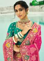 Load image into Gallery viewer, Rani Color Pure Georgette Bandhej Beads, Cut Dana, Embroidered, Fancy Work, Zari Work Saree