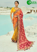 Load image into Gallery viewer, Multi Colour Pure Georgette Classic Saree with Bandhej, Cut Dana, Embroidered, Fancy, Moti and Zari Work
