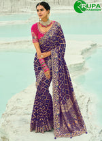 Load image into Gallery viewer, Pure Georgette Bandhej Cut Dana, Embroidered, Fancy Work, Zari Saree In Purple Color