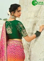 Load image into Gallery viewer, Orange and Rani Pure Georgette Bandhej, Cut Dana, Embroidered, Fancy, Hand, Moti and Zari Work Classic Saree