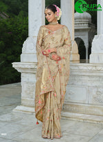 Load image into Gallery viewer, Cream Color Silk Embroidered, Resham and Khatli Work Classical Saree