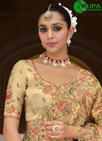 Load image into Gallery viewer, Cream Color Silk Embroidered, Khatli and Print Work Traditional Designer Saree