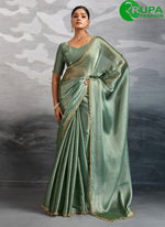 Load image into Gallery viewer, Teal Burberry Contemporary Sari with Beads, Patch Border and Cut Dana Work