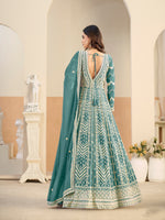 Load image into Gallery viewer, Divine Sea Green Color Faux Georgette Embroidered Work Anarkali Suit