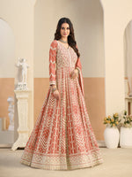 Load image into Gallery viewer, Lovely Peach Color Faux Georgette Embroidered Work Anarkali Salwar Suit