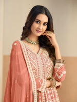 Load image into Gallery viewer, Lovely Peach Color Faux Georgette Embroidered Work Anarkali Salwar Suit