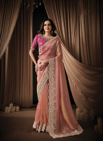 Load image into Gallery viewer, Wonderful Pink Color Organza Classical Party Wear Saree