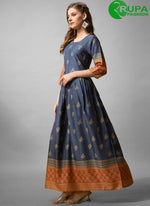 Load image into Gallery viewer, Attractive Desim Blue Color Readymade Rayon Cotton With Designer Printed Long Kurti