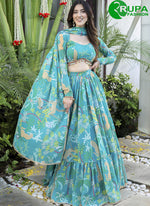 Load image into Gallery viewer, Splendorous Firozi Color Georgette Designer Digital Print Lehenga Choli