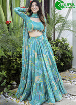 Load image into Gallery viewer, Splendorous Firozi Color Georgette Designer Digital Print Lehenga Choli