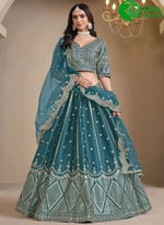 Load image into Gallery viewer, Attractive Sea Green Color Art Silk Embroidered and Mirror Work Lehenga Choli