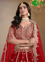 Load image into Gallery viewer, Outstanding Red Color Art Silk with Embroidered and Mirror Work Lehenga Choli