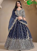 Load image into Gallery viewer, Lovely Blue Color Embroidered and Mirror Work Art Silk Line Lehenga Choli