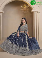Load image into Gallery viewer, Lovely Blue Color Embroidered and Mirror Work Art Silk Line Lehenga Choli