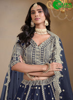 Load image into Gallery viewer, Lovely Blue Color Embroidered and Mirror Work Art Silk Line Lehenga Choli