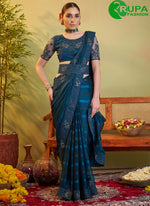Load image into Gallery viewer, New Designer Teal Blue Satin with Embroidered Work Classic Saree