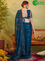 Load image into Gallery viewer, New Designer Teal Blue Satin with Embroidered Work Classic Saree
