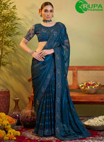 Load image into Gallery viewer, New Designer Teal Blue Satin with Embroidered Work Classic Saree