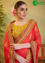 Load image into Gallery viewer, Magnificent Orange Color Viscose Embroidered Work Classic Saree