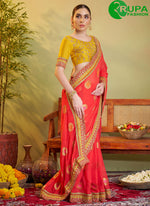 Load image into Gallery viewer, Magnificent Orange Color Viscose Embroidered Work Classic Saree