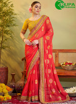 Load image into Gallery viewer, Magnificent Orange Color Viscose Embroidered Work Classic Saree