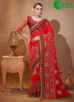Load image into Gallery viewer, Wonderful Red Color Vichitra Silk Contemporary with Embroidered Work Saree