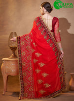 Load image into Gallery viewer, Wonderful Red Color Vichitra Silk Contemporary with Embroidered Work Saree