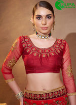 Load image into Gallery viewer, Wonderful Red Color Vichitra Silk Contemporary with Embroidered Work Saree