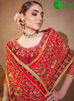 Load image into Gallery viewer, Wonderful Red Color Vichitra Silk Contemporary with Embroidered Work Saree