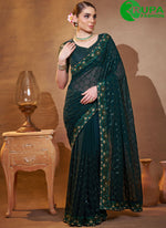 Load image into Gallery viewer, Lovely Rama Color Georgette Embroidered Work Contemporary Saree