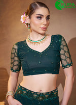 Load image into Gallery viewer, Lovely Rama Color Georgette Embroidered Work Contemporary Saree