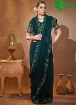 Load image into Gallery viewer, Lovely Rama Color Georgette Embroidered Work Contemporary Saree
