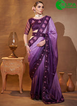 Load image into Gallery viewer, Eye Catchy Purple Color Embroidered Work Jimmy Chu Classic Saree
