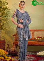 Load image into Gallery viewer, Outsanding Grey Color Embroidered Work Georgette Trendy Saree