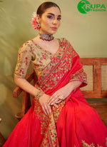 Load image into Gallery viewer, New Designer Rust Color Embroidered Work Satin Silk Classic Saree