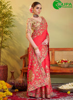 Load image into Gallery viewer, New Designer Rust Color Embroidered Work Satin Silk Classic Saree