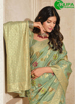 Load image into Gallery viewer, Magnificent Teal Green Silk Contemporary with Fancy, Weaving and Zari Work Saree